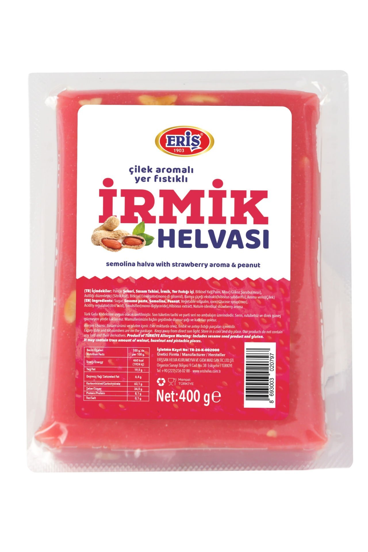 400 gr Çilek Aromalı Yer Fıstıklı İrmik Helvası