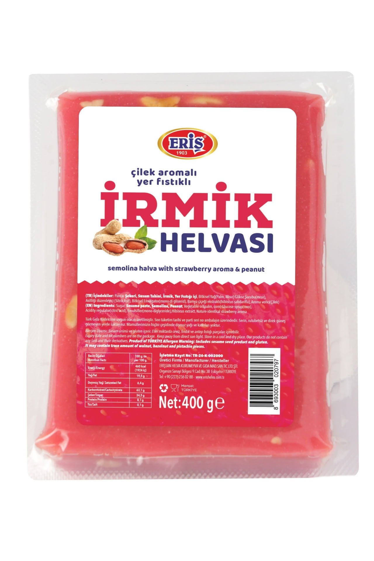 400 gr Çilek Aromalı Yer Fıstıklı İrmik Helvası